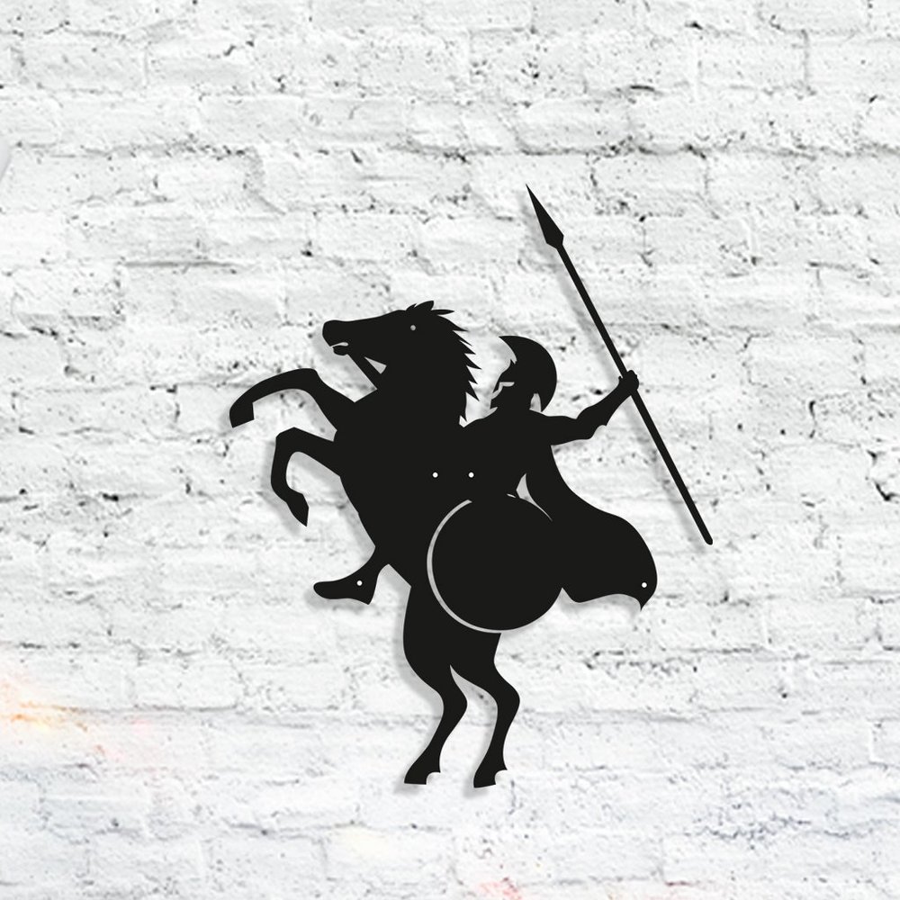 Spartan Soldier on a Horse Metal Wall Decor